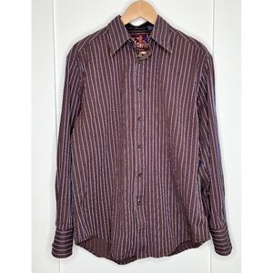 Robert Graham Button Down Shirt with Flip-Cuffs in Brown & Purple Stripes